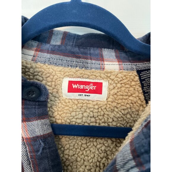 Wrangler Blue Plaid Sherpa Lined Button Down Shacket Men's Size Large - Picture 4 of 12